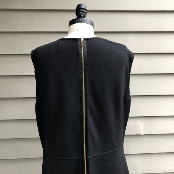 ST. JOHN CAVIAR Exposed Back Zipper Sleeveless Black Midi Shift Dress Pockets 12 - Picture 10 of 16
